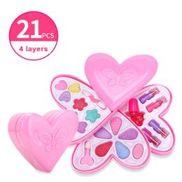 Kid Makeup Box Set Toys Love Shape Dressing Cosmetics Girls Toy Plastic Safety Beauty Pretend Play Children Makeup Games Gift LJ201009