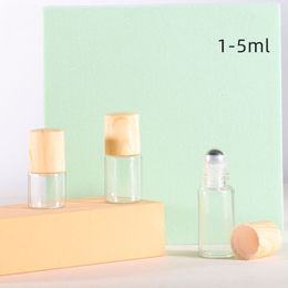 Wholesale Clear Glass Roller Bottles 1ml 2ml 3ml 5ml Glass Roll on Perfume Bottles With Plastic Wooden Grain Cap