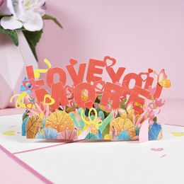 3D Valentine Greeting Card Pop UP Love You More Valentine Greeting Card with Envelope Valentine Festival Supplies