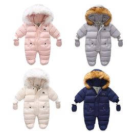 Inverno crianças vestuário conjunto bebê menino menina roupas aquecer aquecer jaqueta jaqueta jumpsuit snowsuit crianças parka real macacão de pele lj201007