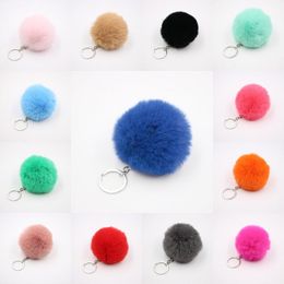 Pom Pom Keychain 37 Colours 8cm Imitate Rabbit Fur Pompoms Car Balls Keychain Charm Handbag Key Ring Women Accessories