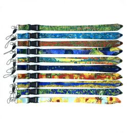 Hot 10pcs fashion Van Gogh Claude Monet Oil Painting Series Premium Lanyard ID Badge Holder Key Neck Strap Gifts