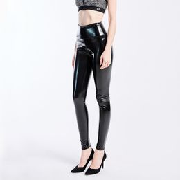 Plus Size XXXL Women Black Leggings Sexy High Waist Elastic Pu Leather Skinny Pants Shiny Wet Look Metallic Latex Leggings 201203