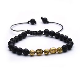 Black Volcano Stone Bracelet For Men Women Metal Cross Holy Father Bracelet Religious Jewellery