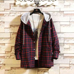 Autumn Spring 2021 Hoodie Sweatshirt Men's Hip Hop Plaid Loose Cardigan Streetwear Casual Fashion Clothes OverSize M-5XL H1227