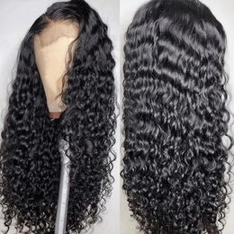 Transparent Deep Wave Frontal Wig Lace Front Human brazilian Hair Wigs For Women Wet And Wavy water curly 130% denstiy diva1