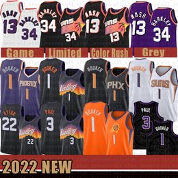 Devin 1 Booker Basketball Jerseys Phoenixs Sun Chris 3 Paul Mens DeAndre 22 Ayton Steve 13 Nash Charles 34 Barkley Youth Kids Vogue