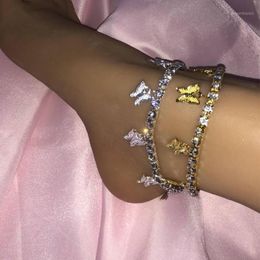 Charm Bracelets GLAMing Cute Gold Butterfly Bracelet For Women Jewelry Wholesale Fashion Rhinestone Ankle Chain Pendant1