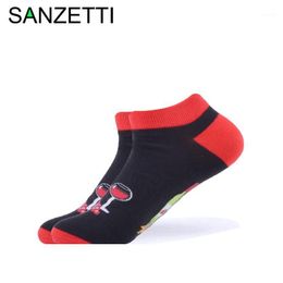 Men's Socks SANZETTI 1 Pair 2021 Men's Summer Casual Ankle Colourful Combed Cotton Sushi Pattern Dress Wedding Boat1