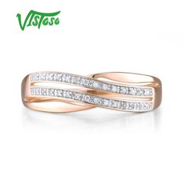 VISTOSO Genuine 14K 585 Rose Gold Chic Rings For Lady Sparkling Diamond Engagement Anniversary Simple Style Eternal Fine Jewellery Y200321