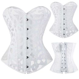 Wholesale-Sexy Women Corsets And Bustiers Overbust 10 Steel Boned Hollow Out White Black Corset Top Summer Lingerie Shapewear Corselet TYQ1