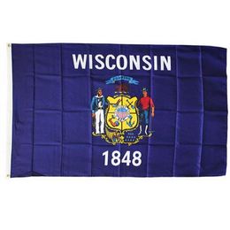 US America State of Wisconsin Flags 3'X5'ft 100D Polyester Outdoor Vivid Color High Quality With Two Brass Grommets