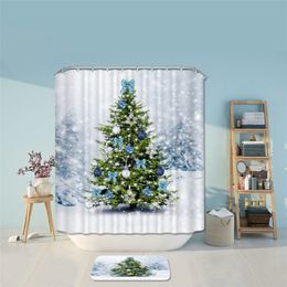 Merry Christmas Trees Santa Claus Shower Curtains Bathroom Curtain Bath Products Bathroom Decor with Hooks Waterproof LJ201130