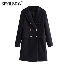 KPYTOMOA Women Fashion Double Breasted Woolen Coat Vintage Long Sleeve Pockets Female Outerwear Chic Overcoat 201218