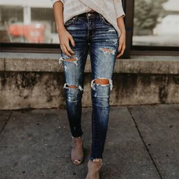 Summer High Waist Jeans Womans Casual Ripped Hole Cropped Slim Skinny Long Skinny Jeans Women Pencil Vintage Denim Pants 201029