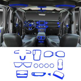 17pcs Car Central Control Interior Decoration Cover Trim Accessories For Jeep Wrangler JL JT 18+ Blue