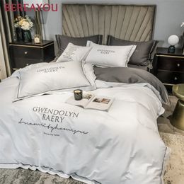 Egyptian Cotton Bedding Sets Soft Duvet Cover Bed Sheet Set Nordic Queen King size Bed Linen Luxury Satin Bed Set For Hotel 4PCS T200706