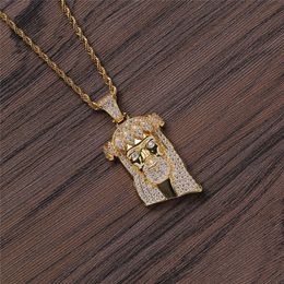 Hip Hop Jesus Head Pendant Necklace Gold Silver Plating with Rope Chain Tennis Chain Iced Out Full Zircon Mens Necklace247Q