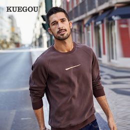 KUEGOU Cotton spandex Letters embroidery sweatshirts men autumn fashion Mens hoodie sweatshirts top plus size UEW-8939 201104