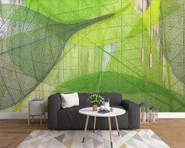 Wallpaper With Leaves Nordic Minimalist Green Leaf Veins Leaf Background Wall Background Painting 3d Photo Wallpaper Custom