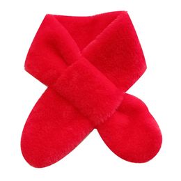 Kid's Scarves Neck Warmer Furry Soft Neckerchief Warm Collar Scarf Faux Fur Cross Scarves Solid Plush Scarf Children Boys Girls