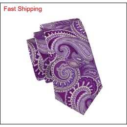 Classic Silk Mens Neckties Purple Tie Sets Paisley Mens Necktiestie Hanky Cufflinks Jacquard Woven Meeting Business Wedding Party 2774