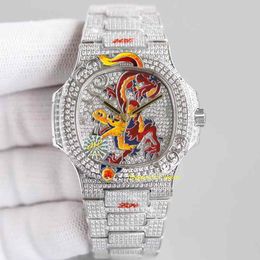 5720 Enamel Dail Silver Full Diamond Luxury Men's Watch Automatic Cal 324sc Sapphire Waterproof Stainless Steel Band Wrist Wa280M