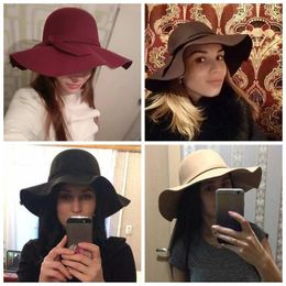 Retro Felt Wool Fedoras Hat for Women Solid Colour Wide Brim Ladies Hats Autumn Winter Bowler Dome Cap Bonnet