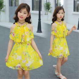 Baby Girls Chiffon Yellow Dress with Flowers New Summer Infant Princess Yellow Dress for Girls Chiffon Clothing 4 5 7 9 11 13 T LJ200923