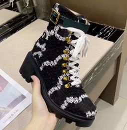 2021 Brand Martin Boots Fashion Designer Womens Printing Leather chunky heels Casual Luxury Platform Winter Snow Work black Boot