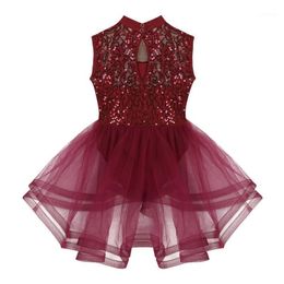 Kids Shiny Sequins Mesh Tutu Ballet Figure Skating Dress Teen Girls Gymnastics Leotard Performance Competition Dance Costumes1