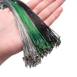 Anti Bite 100pcs/lot Steel Fishing Line Wire Leader With Swivel Fish Accessory Lead Core Leash FishingWire 12CM-45CM