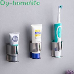 Multifunctional Stainless Steel Toothpaste Holder Toilet Electric Toothbrush Rack Solid Hanging Nail Free Bathroom Storage Rack LJ200904