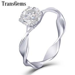 Transgems 14k 585 White Gold Gold Engagement Ring for Women Center 1ct 6.5mm F Color Diamond Ladies Ring Y200620