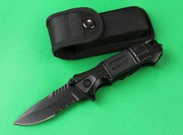 715 Assisted Fast Open Flipper Folding knife 440C Black Drop Point Half Serration Blade Aluminum Alloy Handle Survival rescue knives with Re