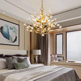 New light luxury crystal chandelier living room Nordic villa restaurant chandelier lighting bedroom Aluminium branch pendant lamps