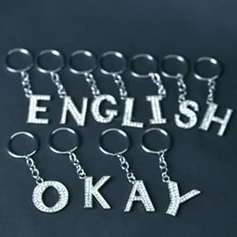 Crystal English Initial Keychain Key Rings letter charm key Holders Handbag Pendant new Fashion Jewelry Gift Will and Sandy gift