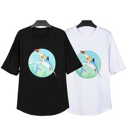 Palm 2022 street fashion angels Tide Brand Palm Tree Pa Beauty Sea Fish Birds Printed Round Neck Short Sleeve Mens Womens Couple T-shirt