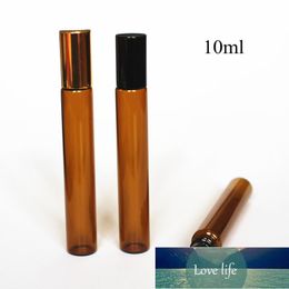 50pcs/lot 10ml Amber Glass Roll on Bottle Thin Glass Essential Oil Bottle wih Metal Roller Ball Aromatherapy Glass Vials