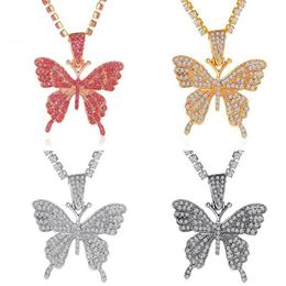 Trendy Statement Shiny Big Butterfly Pendant Necklace Rhinestone Chain for Women Bling Tennis Chain Crystal Necklaces Jewelry