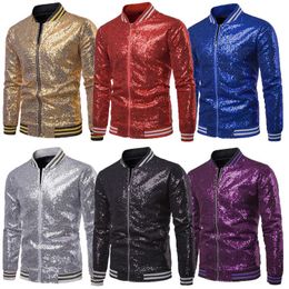 Erkek Ceketler Moda Erkek Sequins Uzun Kollu Zip Up Ceket Dış Giyim Kulübü Parti Payetli Mont Örgün İşletme Sahne Takım Elbise