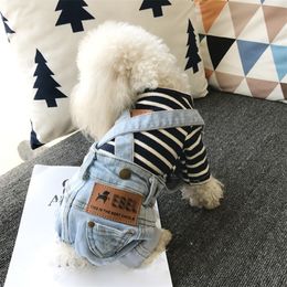 Denim Jumpsuit Dogs Small Pet Clothes Cowboy Costume Jean Suit for Chihuahua Pug Jeans Dog 201114