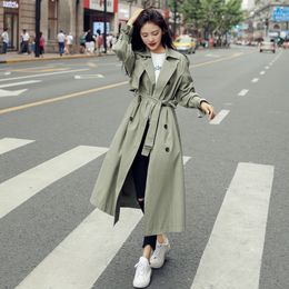 England Style Double-Breasted Long Women Trench Coat Belted with Flaps Spring Autumn Lady Windbreaker Duster Coat Female Clothes T200828