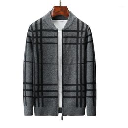 Male Warm Jackets Classic Plaid Dark Grey Jackets Slim Long Sleeve Zipper Coats Knitted Mens Jackets1