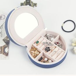 Creative Travel Mini Jewellery Organiser Case Round Storage Bag Holder For Necklace Earrings And Ring With Mirror Bags