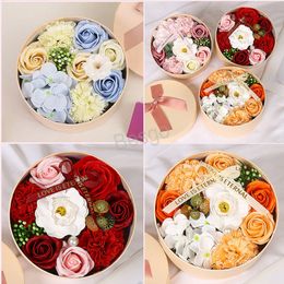 Soap Flower Small Round Box Valentine's Day Soaps Rose Flowers Gifts Boxes Birthday Party Christmas Gift Home Festival Ornaments BH5638 WLY