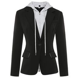 HIGH STREET Newest Stylish Designer Blazer Jacket Women's Zip Removable Hooded Single Buttons Casual Blazer 201201