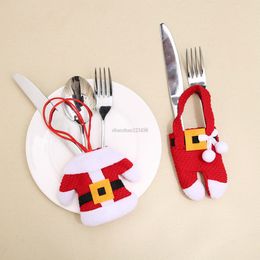 Christmas Knives Forks Tableware table cover case Mini Christmas Santa claus clothes christmas decorations Party