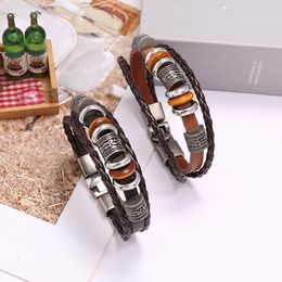 braided cowhide bracelet simple dark style multi-layer pair buckle bracelet