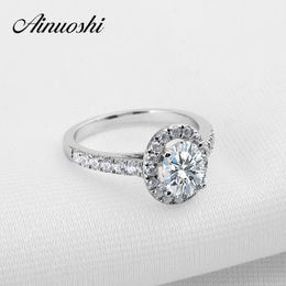 AINOUSHI Luxury 1.25 Carat Oval Cut Sona Ring with Micro Paved nscd Halo Ring for Women Engagement Wedding Halo Ring Love Bands Y200106